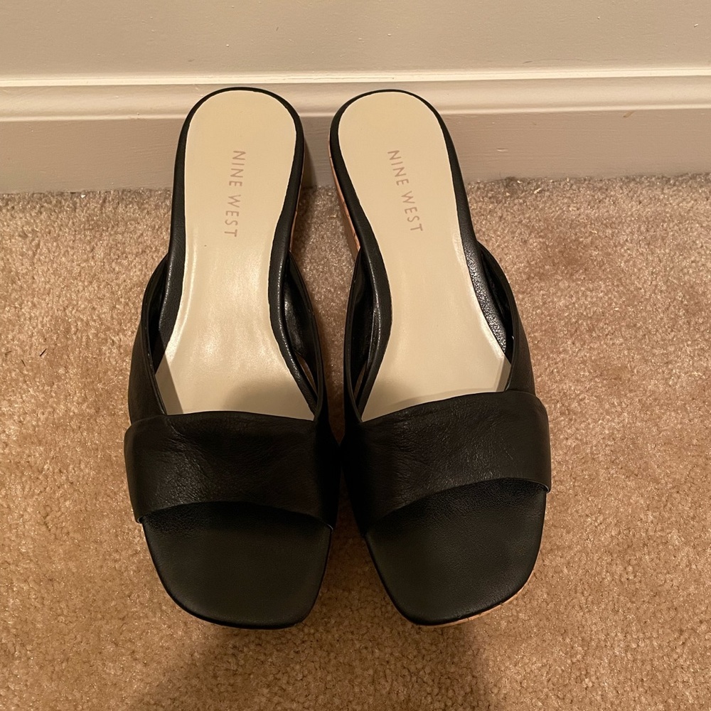 Black Nine West cork wedge sandal